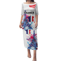 Bastille Day Family Matching Puletasi and Hawaiian Shirt Eiffel Tower Brush Strokes Colorful with The Map