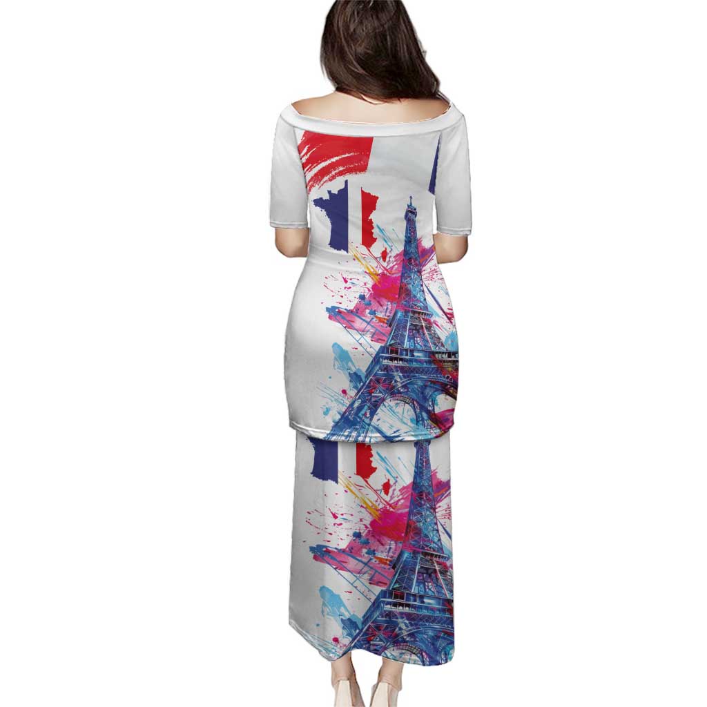 Bastille Day Family Matching Puletasi and Hawaiian Shirt Eiffel Tower Brush Strokes Colorful with The Map