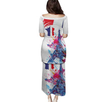 Bastille Day Family Matching Puletasi and Hawaiian Shirt Eiffel Tower Brush Strokes Colorful with The Map