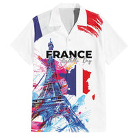Bastille Day Family Matching Short Sleeve Bodycon Dress and Hawaiian Shirt Eiffel Tower Brush Strokes Colorful with The Map