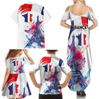 Bastille Day Family Matching Summer Maxi Dress and Hawaiian Shirt Eiffel Tower Brush Strokes Colorful with The Map