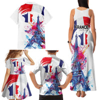 Bastille Day Family Matching Tank Maxi Dress and Hawaiian Shirt Eiffel Tower Brush Strokes Colorful with The Map