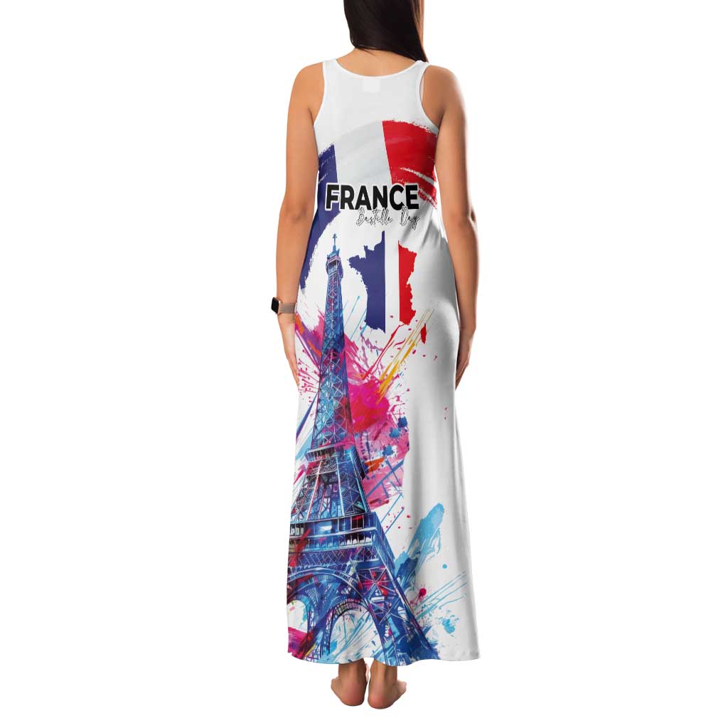 Bastille Day Family Matching Tank Maxi Dress and Hawaiian Shirt Eiffel Tower Brush Strokes Colorful with The Map
