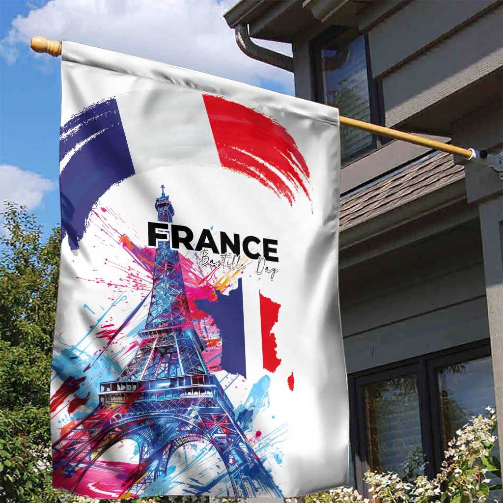 Bastille Day Garden Flag Eiffel Tower Brush Strokes Colorful with The Map