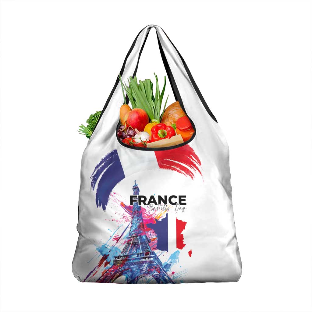 Bastille Day Grocery Bag Eiffel Tower Brush Strokes Colorful with The Map