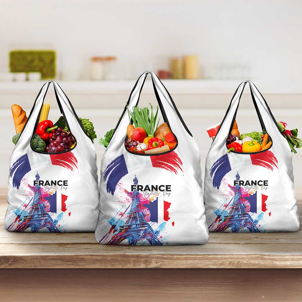 Bastille Day Grocery Bag Eiffel Tower Brush Strokes Colorful with The Map
