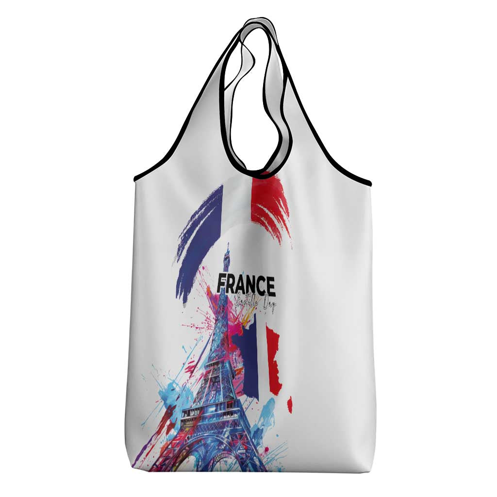 Bastille Day Grocery Bag Eiffel Tower Brush Strokes Colorful with The Map