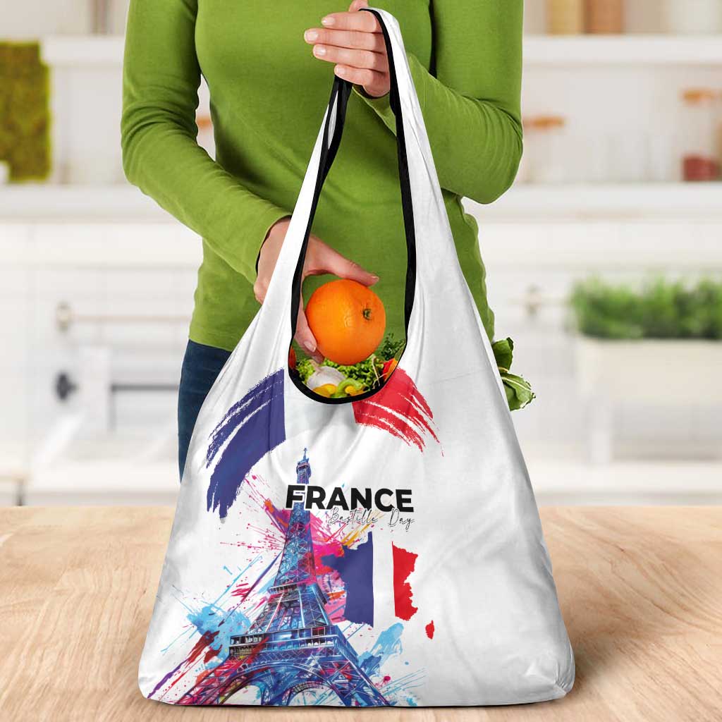 Bastille Day Grocery Bag Eiffel Tower Brush Strokes Colorful with The Map