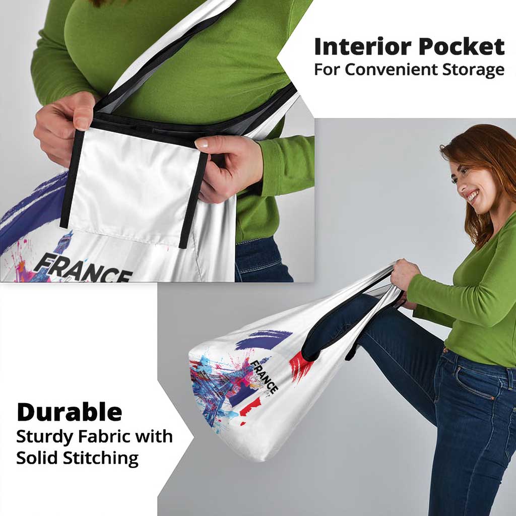 Bastille Day Grocery Bag Eiffel Tower Brush Strokes Colorful with The Map