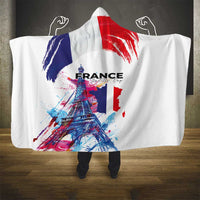Bastille Day Hooded Blanket Eiffel Tower Brush Strokes Colorful with The Map