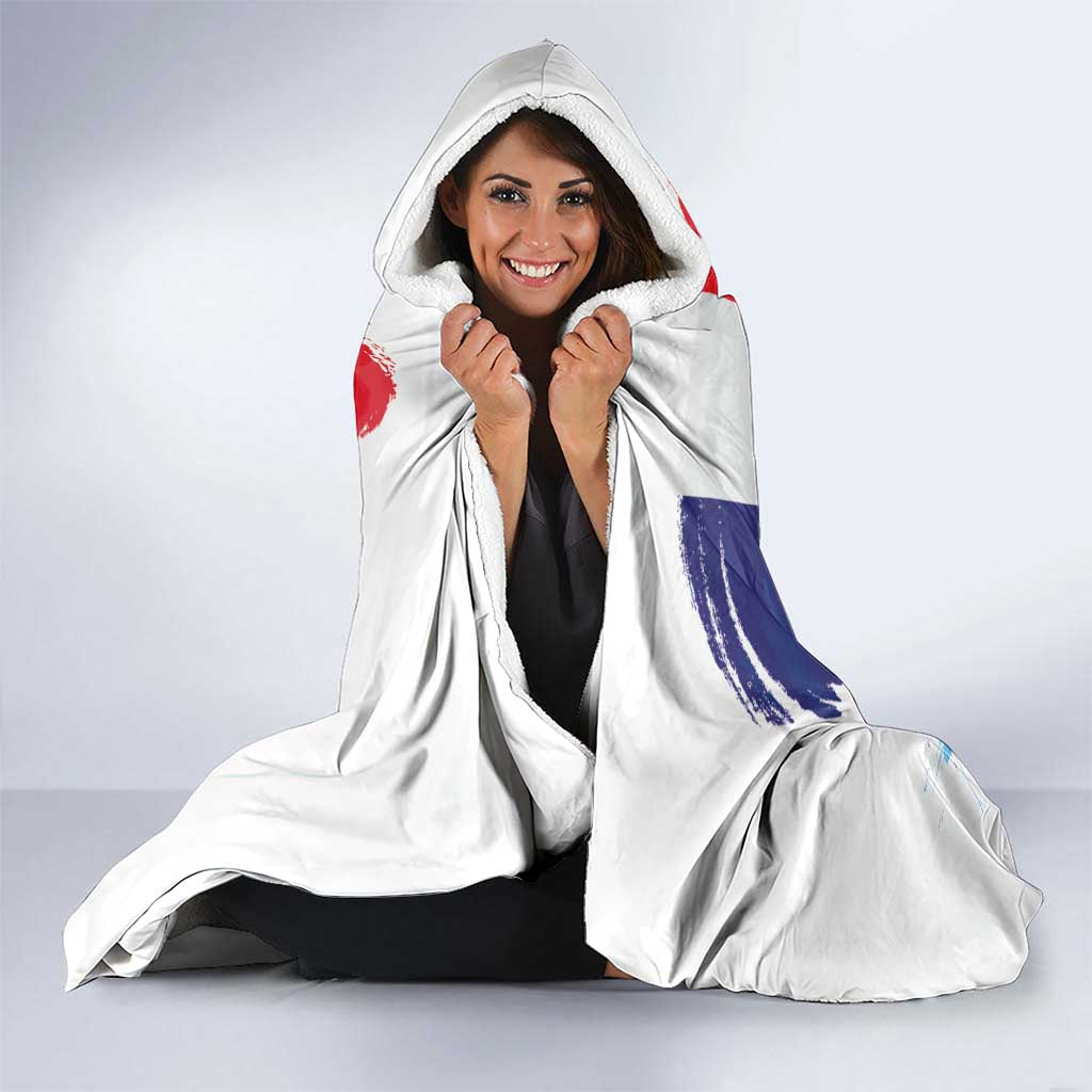 Bastille Day Hooded Blanket Eiffel Tower Brush Strokes Colorful with The Map