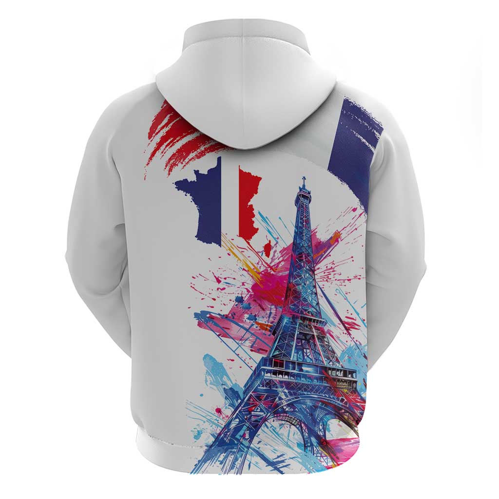 Bastille Day Hoodie Eiffel Tower Brush Strokes Colorful with The Map