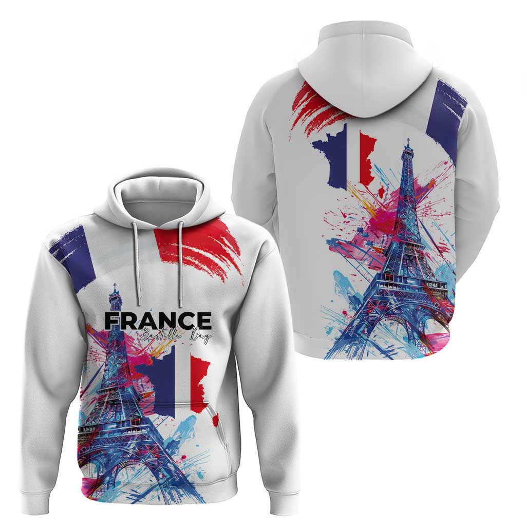 Bastille Day Hoodie Eiffel Tower Brush Strokes Colorful with The Map
