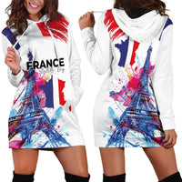 Bastille Day Hoodie Dress Eiffel Tower Brush Strokes Colorful with The Map