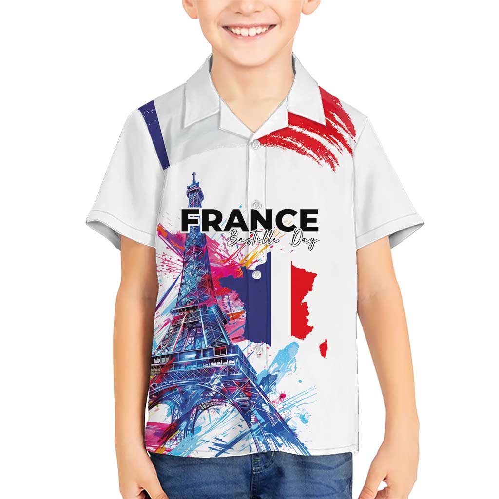 Bastille Day Kid Hawaiian Shirt Eiffel Tower Brush Strokes Colorful with The Map