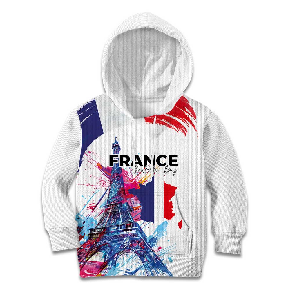 Bastille Day Kid Hoodie Eiffel Tower Brush Strokes Colorful with The Map