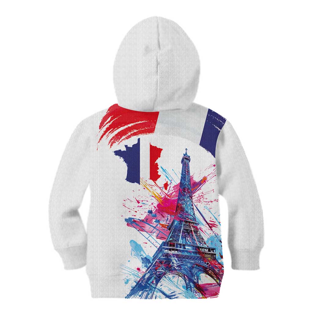 Bastille Day Kid Hoodie Eiffel Tower Brush Strokes Colorful with The Map