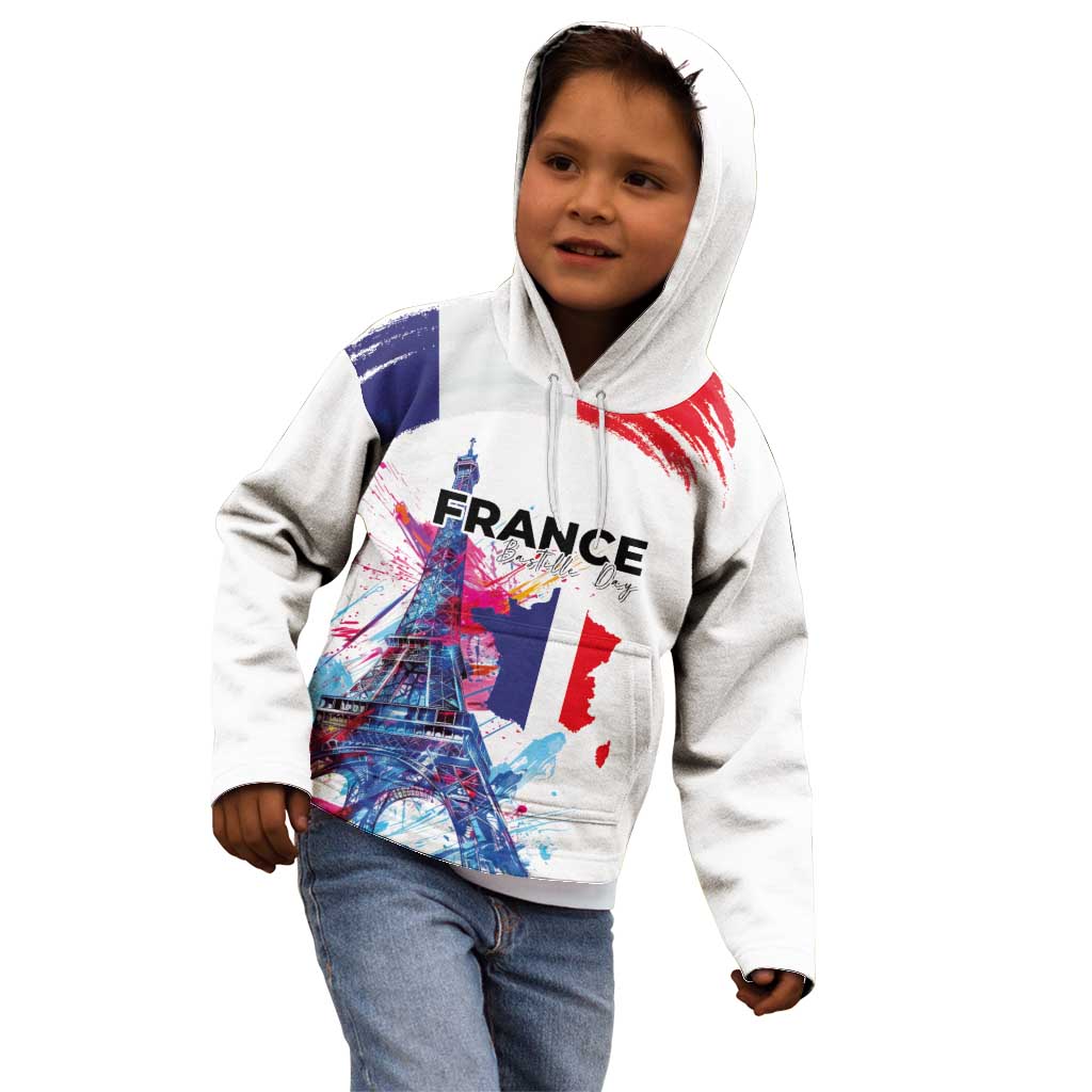 Bastille Day Kid Hoodie Eiffel Tower Brush Strokes Colorful with The Map