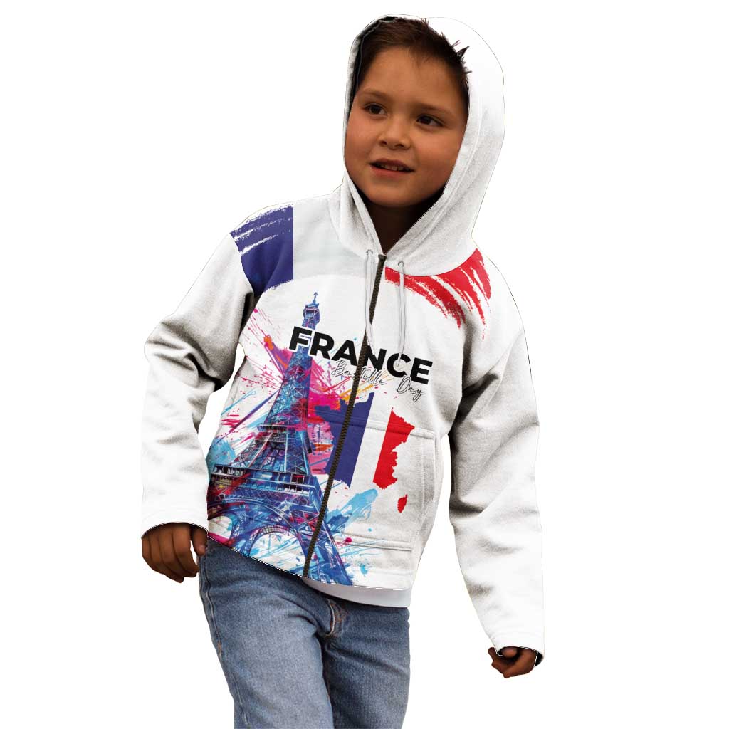 Bastille Day Kid Hoodie Eiffel Tower Brush Strokes Colorful with The Map