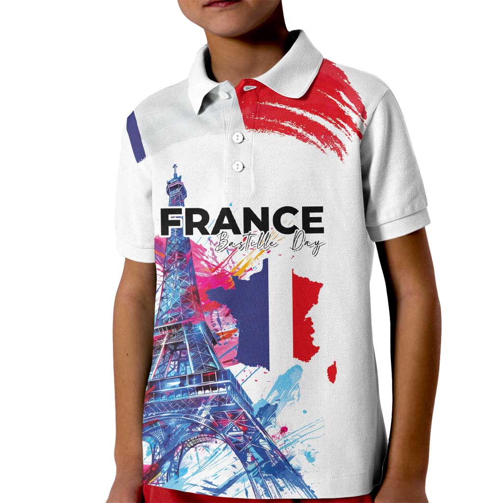 Bastille Day Kid Polo Shirt Eiffel Tower Brush Strokes Colorful with The Map