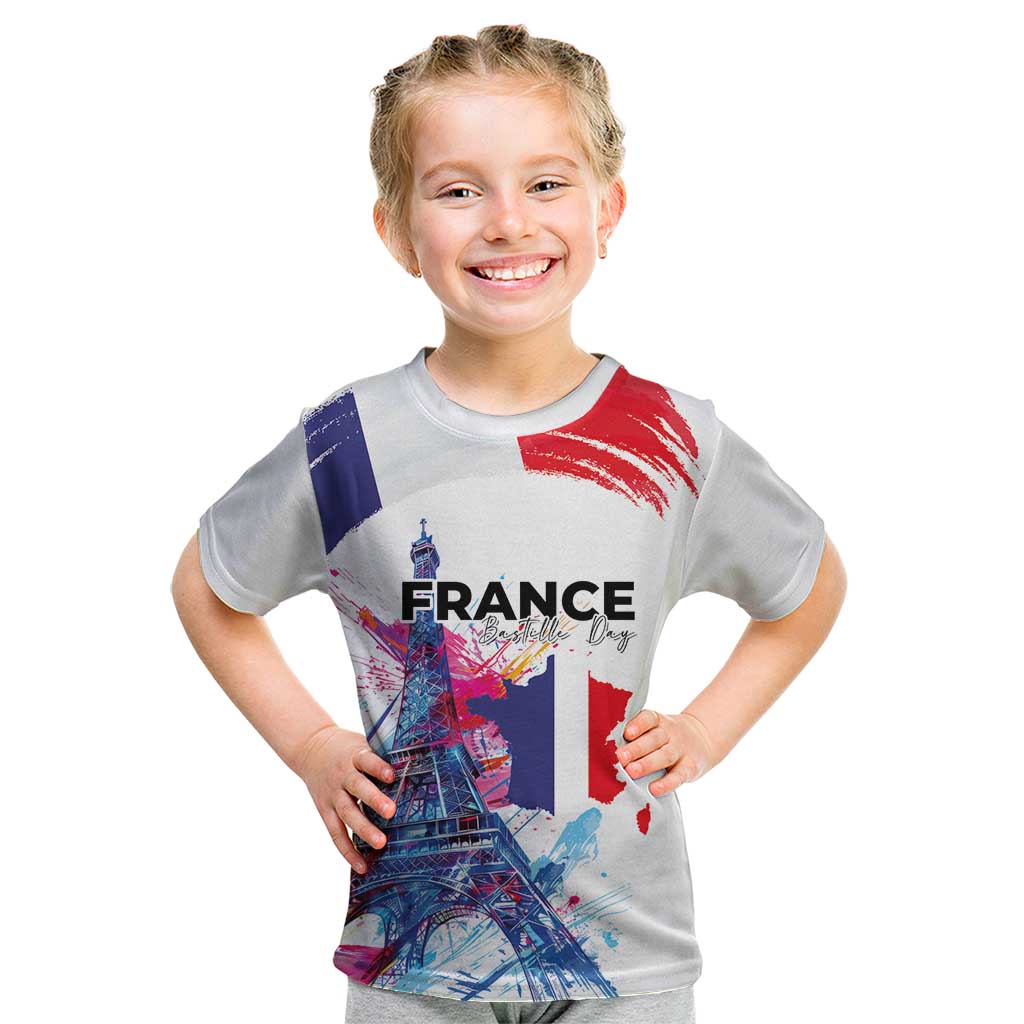 Bastille Day Kid T Shirt Eiffel Tower Brush Strokes Colorful with The Map