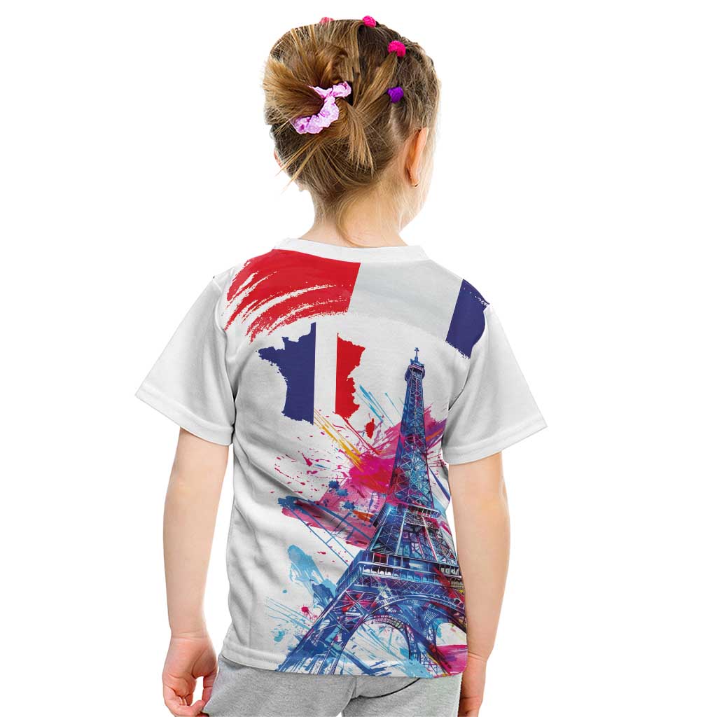 Bastille Day Kid T Shirt Eiffel Tower Brush Strokes Colorful with The Map