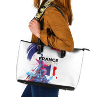 Bastille Day Leather Tote Bag Eiffel Tower Brush Strokes Colorful with The Map