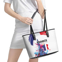Bastille Day Leather Tote Bag Eiffel Tower Brush Strokes Colorful with The Map