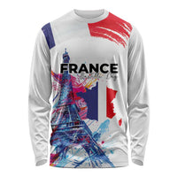 Bastille Day Long Sleeve Shirt Eiffel Tower Brush Strokes Colorful with The Map