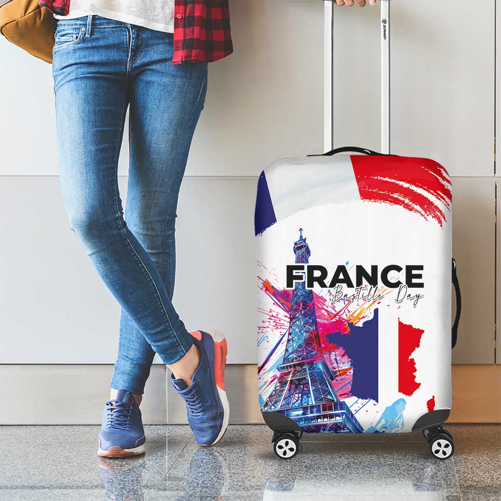 Bastille Day Luggage Cover Eiffel Tower Brush Strokes Colorful with The Map