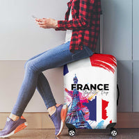 Bastille Day Luggage Cover Eiffel Tower Brush Strokes Colorful with The Map