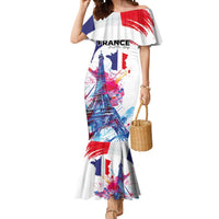 Bastille Day Mermaid Dress Eiffel Tower Brush Strokes Colorful with The Map