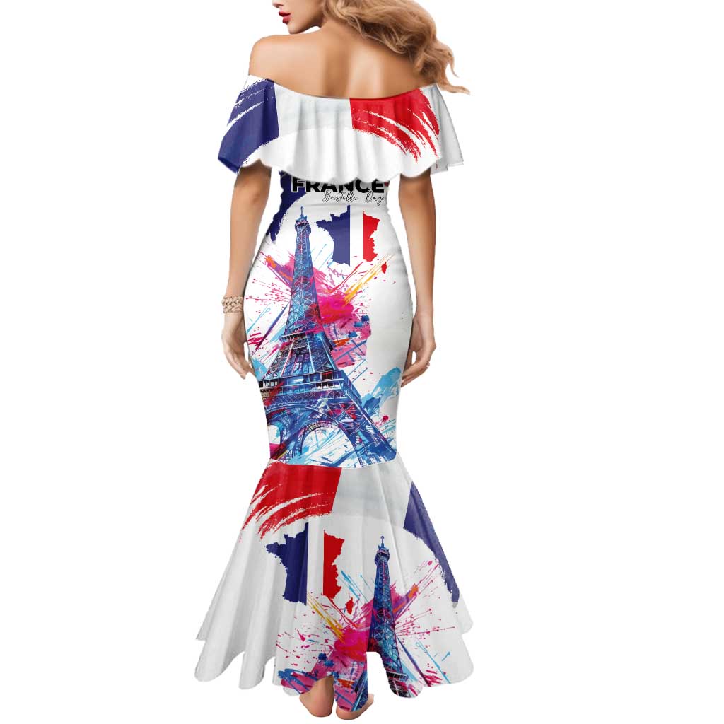 Bastille Day Mermaid Dress Eiffel Tower Brush Strokes Colorful with The Map