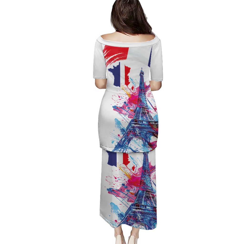 Bastille Day Puletasi Eiffel Tower Brush Strokes Colorful with The Map