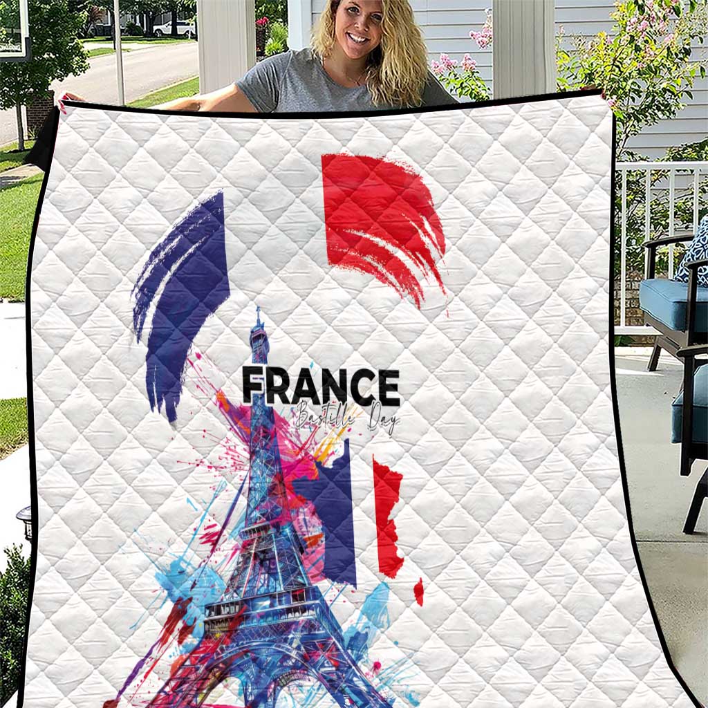 Bastille Day Quilt Eiffel Tower Brush Strokes Colorful with The Map