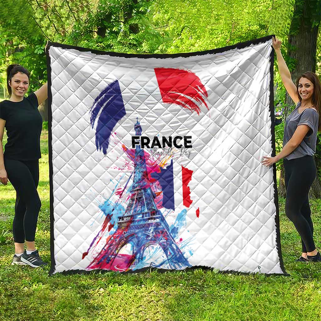 Bastille Day Quilt Eiffel Tower Brush Strokes Colorful with The Map