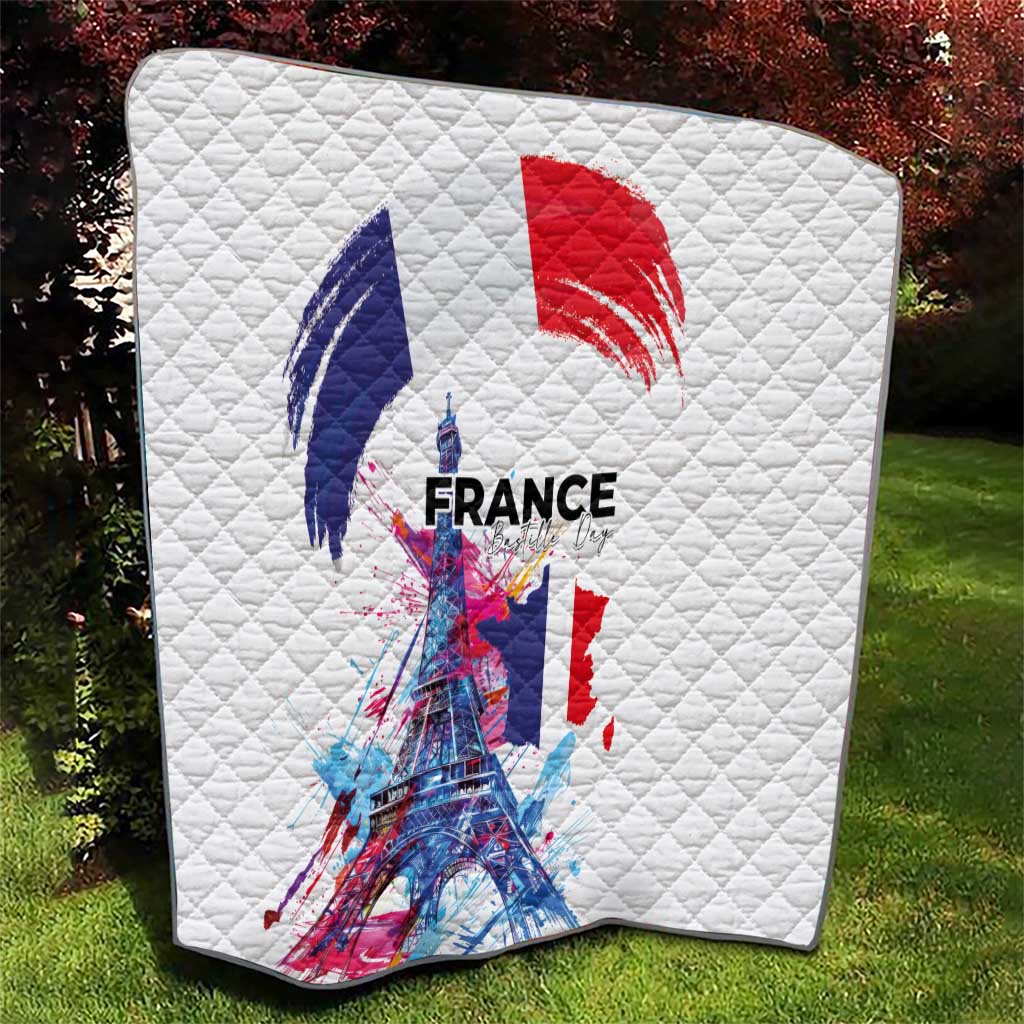 Bastille Day Quilt Eiffel Tower Brush Strokes Colorful with The Map