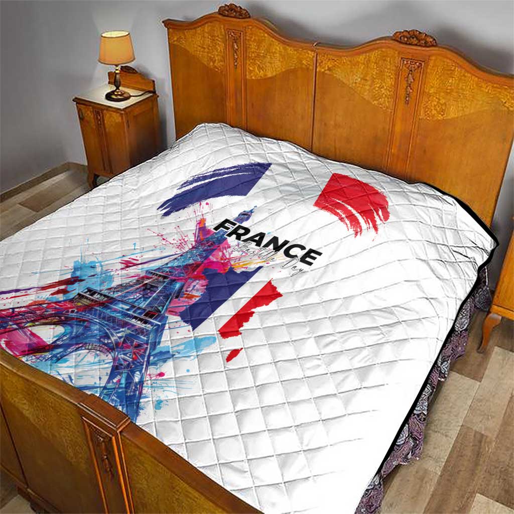 Bastille Day Quilt Eiffel Tower Brush Strokes Colorful with The Map