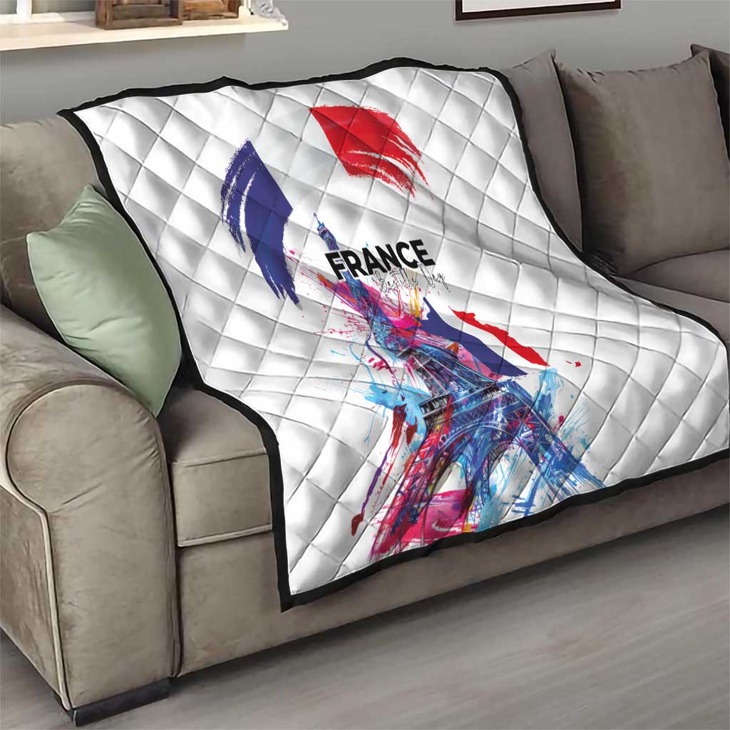 Bastille Day Quilt Eiffel Tower Brush Strokes Colorful with The Map