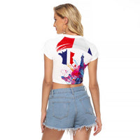 Bastille Day Raglan Cropped T Shirt Eiffel Tower Brush Strokes Colorful with The Map