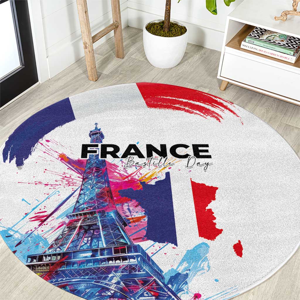 Bastille Day Round Carpet Eiffel Tower Brush Strokes Colorful with The Map