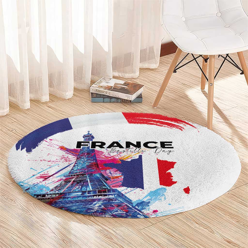 Bastille Day Round Carpet Eiffel Tower Brush Strokes Colorful with The Map