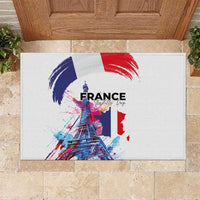 Bastille Day Rubber Doormat Eiffel Tower Brush Strokes Colorful with The Map