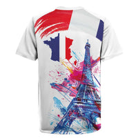 Bastille Day Rugby Jersey Eiffel Tower Brush Strokes Colorful with The Map