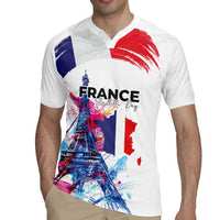 Bastille Day Rugby Jersey Eiffel Tower Brush Strokes Colorful with The Map
