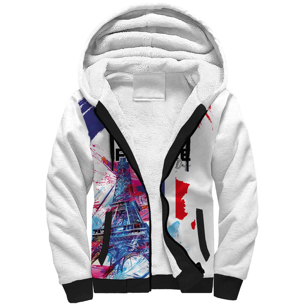 Bastille Day Sherpa Hoodie Eiffel Tower Brush Strokes Colorful with The Map