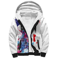 Bastille Day Sherpa Hoodie Eiffel Tower Brush Strokes Colorful with The Map