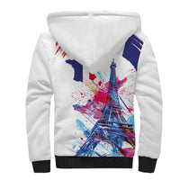 Bastille Day Sherpa Hoodie Eiffel Tower Brush Strokes Colorful with The Map