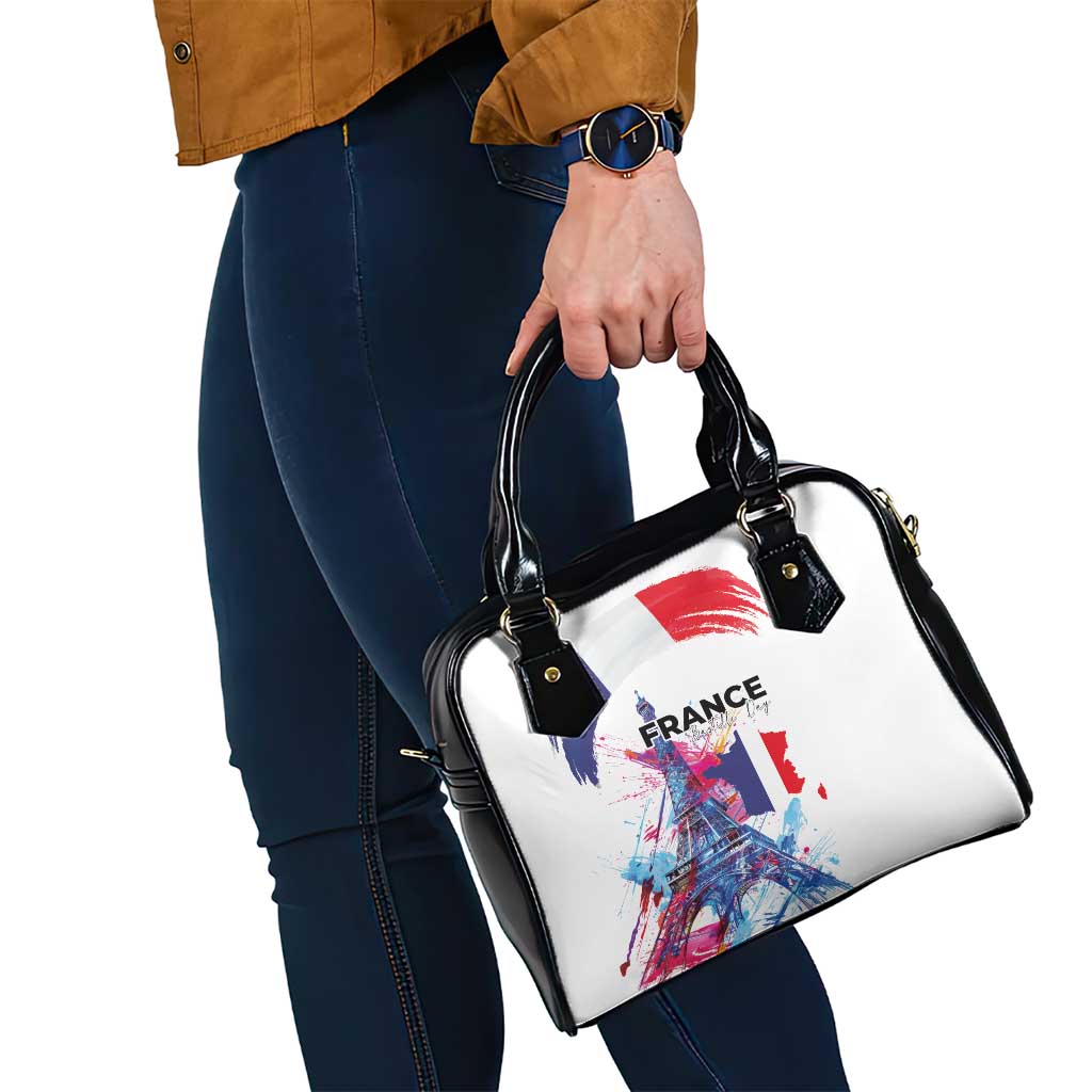Bastille Day Shoulder Handbag Eiffel Tower Brush Strokes Colorful with The Map
