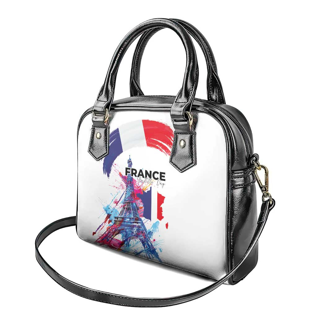 Bastille Day Shoulder Handbag Eiffel Tower Brush Strokes Colorful with The Map